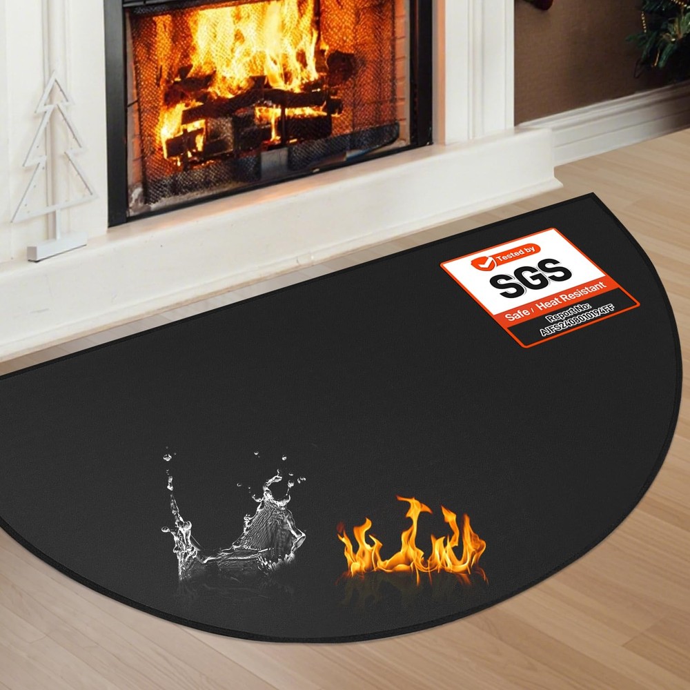 Fireplace Mat Fireproof, 2′ x 3’6” x 0.04” x 3’6″ (Semicircular), Black