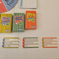 Family Charades in-a-box Category cards themes range from 4 years-14 years plus