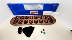 Vtg FAO Schwarz Cardinal MANCALA Premiere Edition Solid Walnut Wood & Gemstones