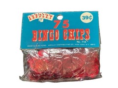 Vintage Ardsley Bingo Red Plastic 75 Chips Made In Hong Kong Sealed Package