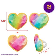 Cupcake Rings 24 Pack Rainbow Prism Heart Multicolored Food Safe DECOPAC Toppers