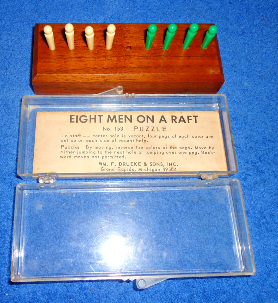 Solid Walnut Drueke & Sons Eight Men On A Raft No. 153 Brain Puzzle Toy Vintage