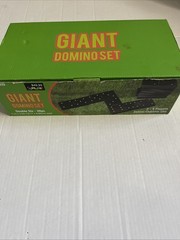 Dominoes Double Six Jumbo Set of 28 Black title w/White Dots (US Seller)