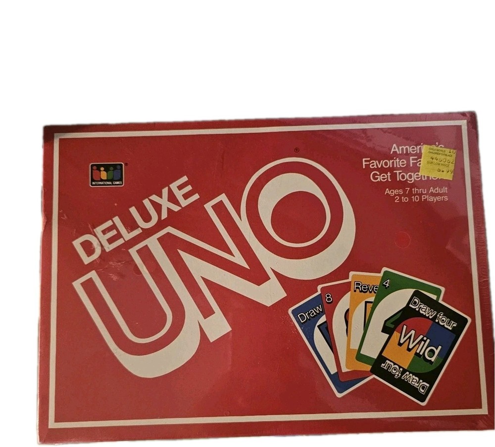 UNO Deluxe Edition Card Game Box Set Vintage 1986 DRAW FOUR! FACTORY SEALED BOX