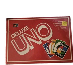 UNO Deluxe Edition Card Game Box Set Vintage 1986 DRAW FOUR! FACTORY SEALED BOX