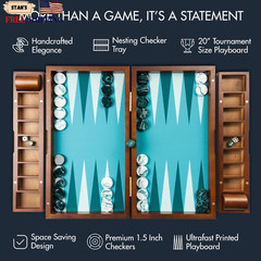Large Backgammon Sets for Adults, Green Backgammon Board, Solid Wood 20 Inch NEW