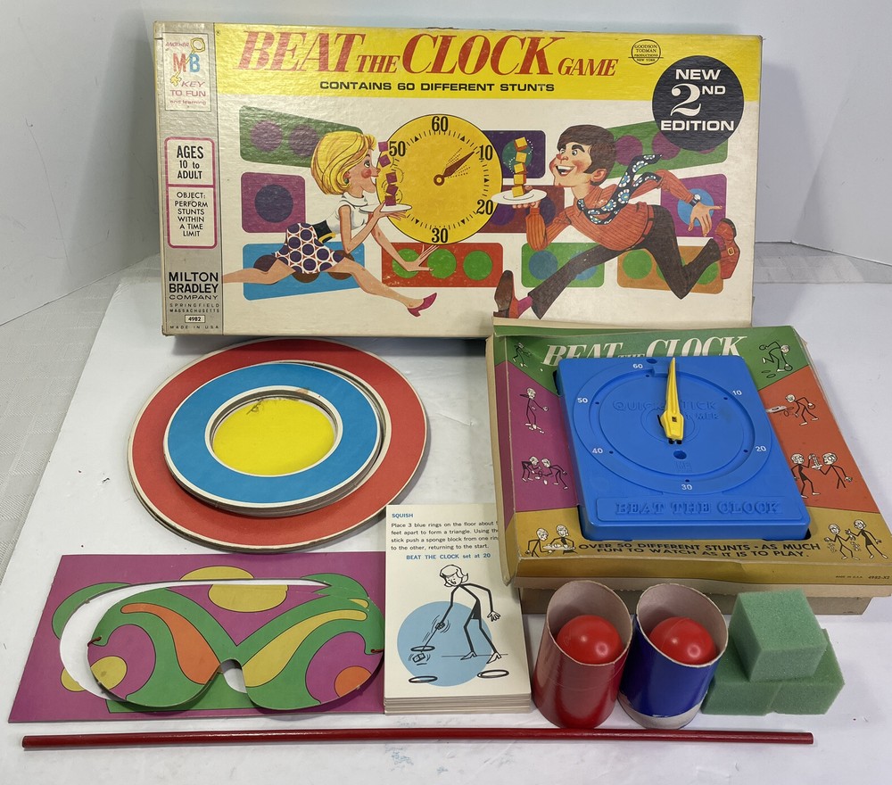 1969 Beat the Clock Game Show Board Game 1st Edition Milton Bradley Ex Cond