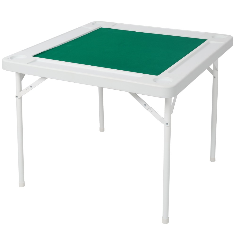 Square Folding Card Table Felt Poker Mahjong Table with Chip Trays Cup Holders