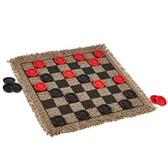 3-in-1 Mini Checkers Rug + Classic & Mega Tic Tac Toe – Portable 12×12 inches