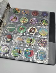 Vintage 1990s POGS Milk Caps Huge 174 Count Lot In Organized Sleeves And Binder