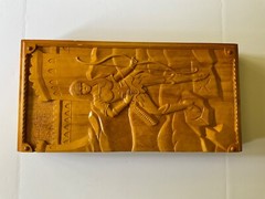 UKRAINE Ooak BACKGAMMON Wood Carved Board Set Bas Relief Knight Woman w/ Arrow