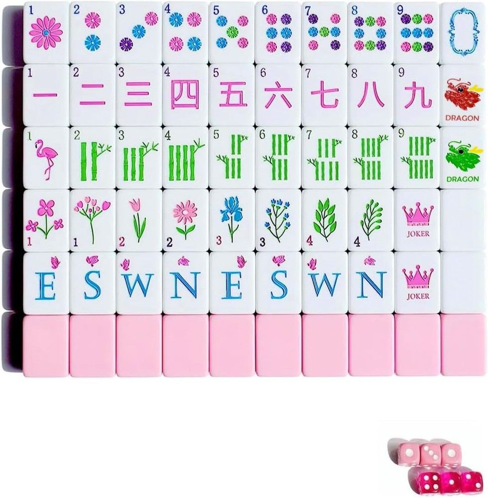 American Mahjong Tile Set, 160 Pink Engraved Cute Mahjong Tiles with Mahjong –