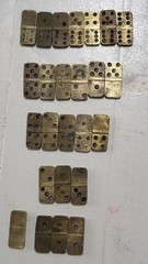 Vintage Mini Brass Domino Set Incomplete Pocket Size Game Pieces 1″ x 1/2″