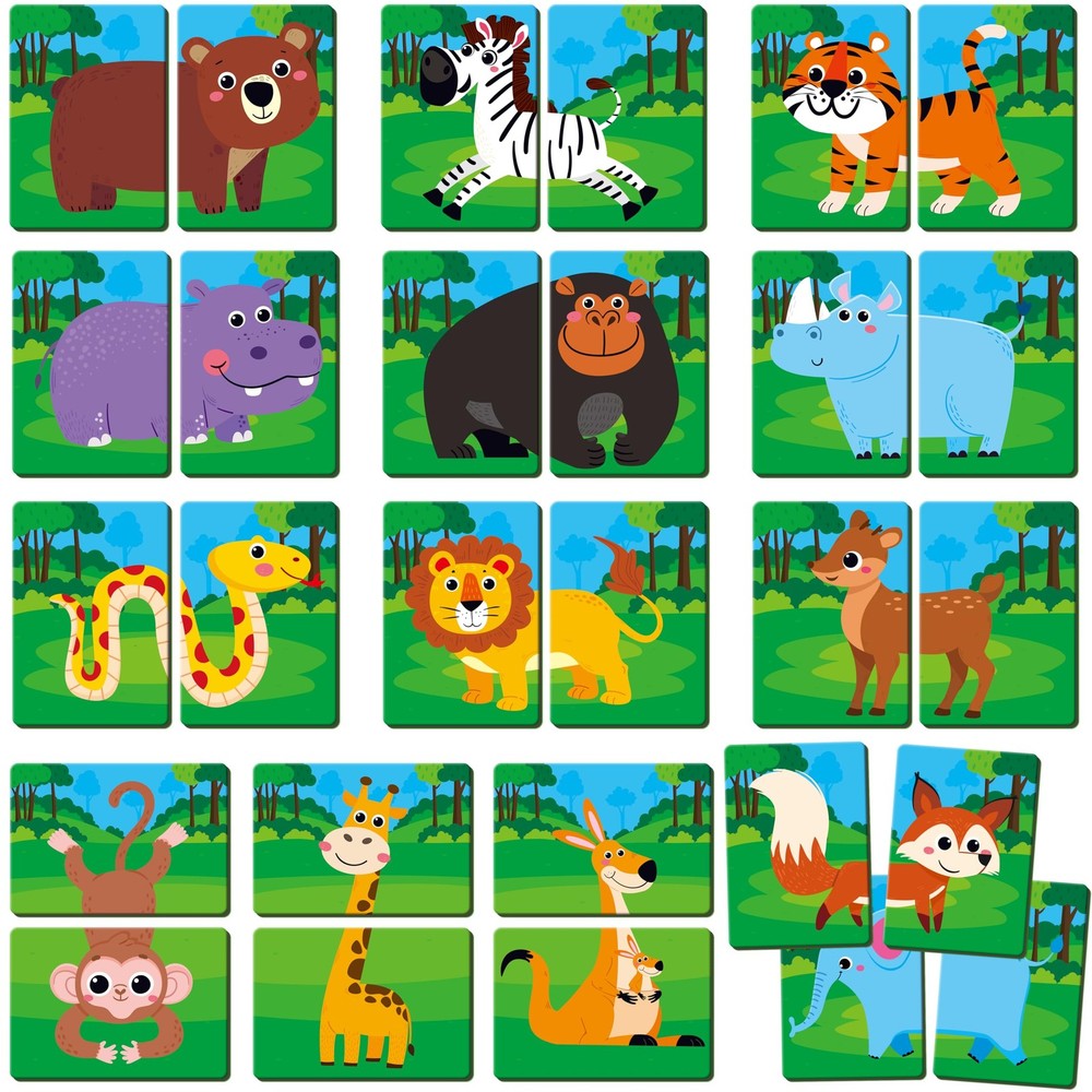 Jungle Animal Memory Game 28 Chunky Cards for 1-5 Players – Fun Educational Toy