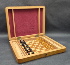 Vintage Soviet Wooden Pegged Chess Set Folding Wooden Box USSR
