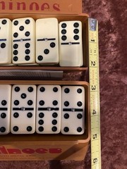 Vintage Nico Products Dominoes Double 6 Set Urea Metal Spin Wood Box N Bergen NJ