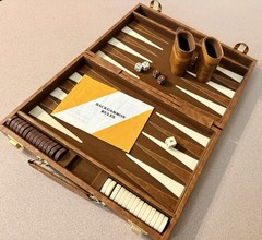 VTG Backgammon Briefcase Game Set Brown Faux Leather Racing Stripe Complete