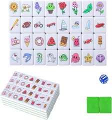 4 Players Mahjong Block Set, 128 Green Tiles(1.18”) with 4 Different Patterns, P