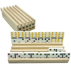 Domino Holder Trays Rack – Set of 4 Wooden Tiles Stand Holders for Mexican Train