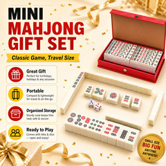 Compact Mini Mahjong Set with Dice Red Carry Case Travel Family Party Game Gift