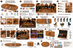 24.8in Wooden Horse Racing Board Game Foldable Large Race Track Set w Accessorie