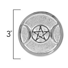 Altar Tile Silver Plated Round – 2 Pack – 3 Inches (Triple Moon Pentagram)