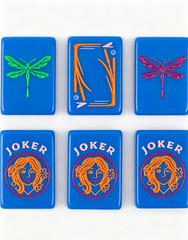 American Mahjong Set Blue Floral Tiles Mah Jong Game with Flower Leaf Engraved