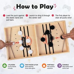 Fast Sling Puck Game, Wooden Air Hockey Board Game with 10 Spare Pucks & 2 El…
