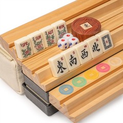 American Mahjong Set, “Ivory Stripes” – 166 Tiles with Beige Soft Case