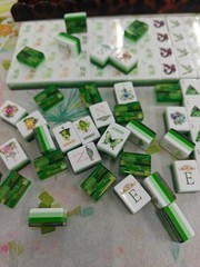 Bamboo Style 4-Layer Emerald Green Back American Mahjong Tiles