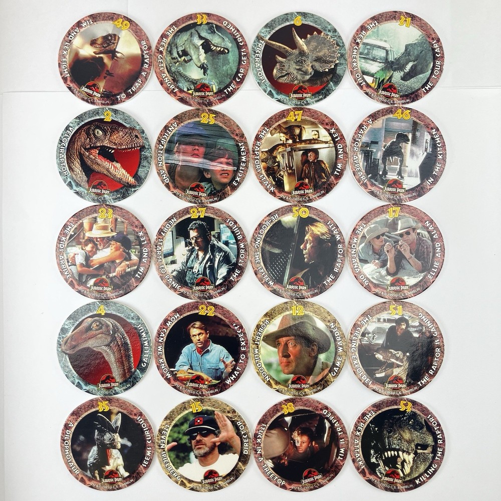 Lot of 20 Pogs Jurassic Park From 1993 SkyCaps by Skybox