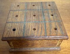 Vintage Tic Tac Toe Board, Wood Pegs, Drawer, 5.5 x 5.5 Inches
