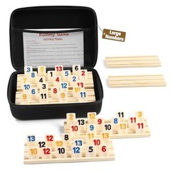 Rummy Cube 6 Player Game Set – 160 Large Number Tiles, Wooden Racks & Travel Cas
