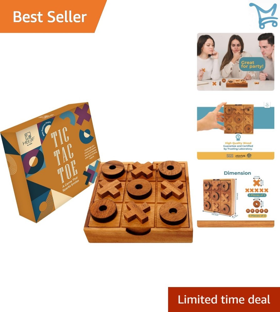 Wooden Tic Tac Toe Game 5.5 Inch Classic Family Fun Desk Decor Gift