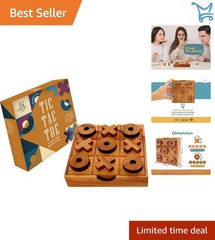 Wooden Tic Tac Toe Game 5.5 Inch Classic Family Fun Desk Decor Gift