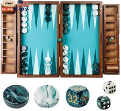 Large Backgammon Sets for Adults, Green Backgammon Board, Solid Wood 20 Inch NEW