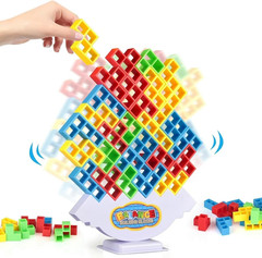64 Pcs Stacking Tower Game with 22 Cards, Giant Tumble Balance Game for Kids, Fa