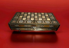 Vintage Mosaic Inlay Chess Backgammon Set Handcrafted Wood Marquetry Game Box