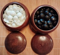 Japanese Go Stones White 180 & Black 180 & Go Bowls for IGO Game Vintage Japan