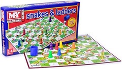 Traditional Snakes & Ladders Game – Foldable Board for 2-6 Players, Ages 3+