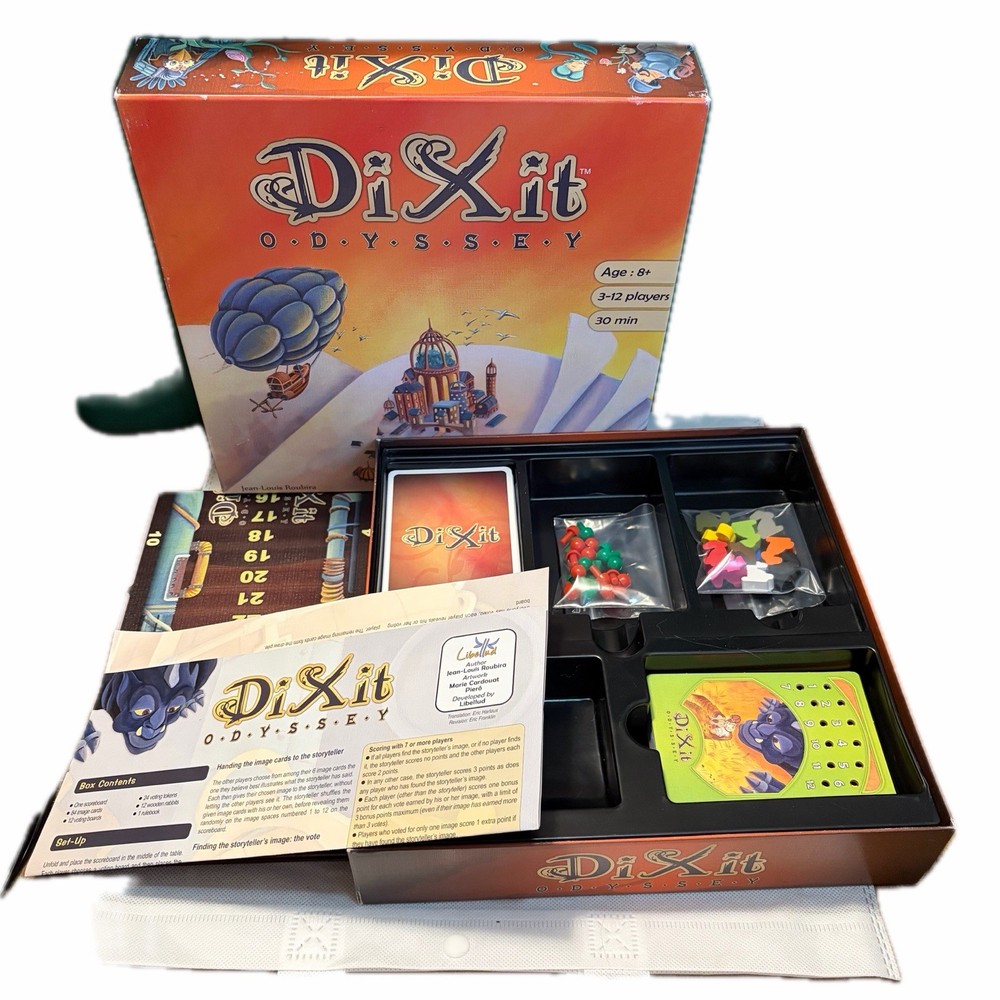Dixit Odyssey Family Board Game Libellud Edition COMPLETE Box Damage Pieces Good