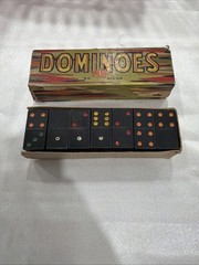 VTG Halsam Hal-Sam 610-HR Dominoes Multi Color Dots 28 Pieces Original Box