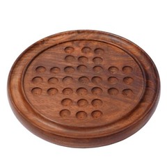 Solitaire Board in Wood with Glass Marbles Unique Game 9 inch