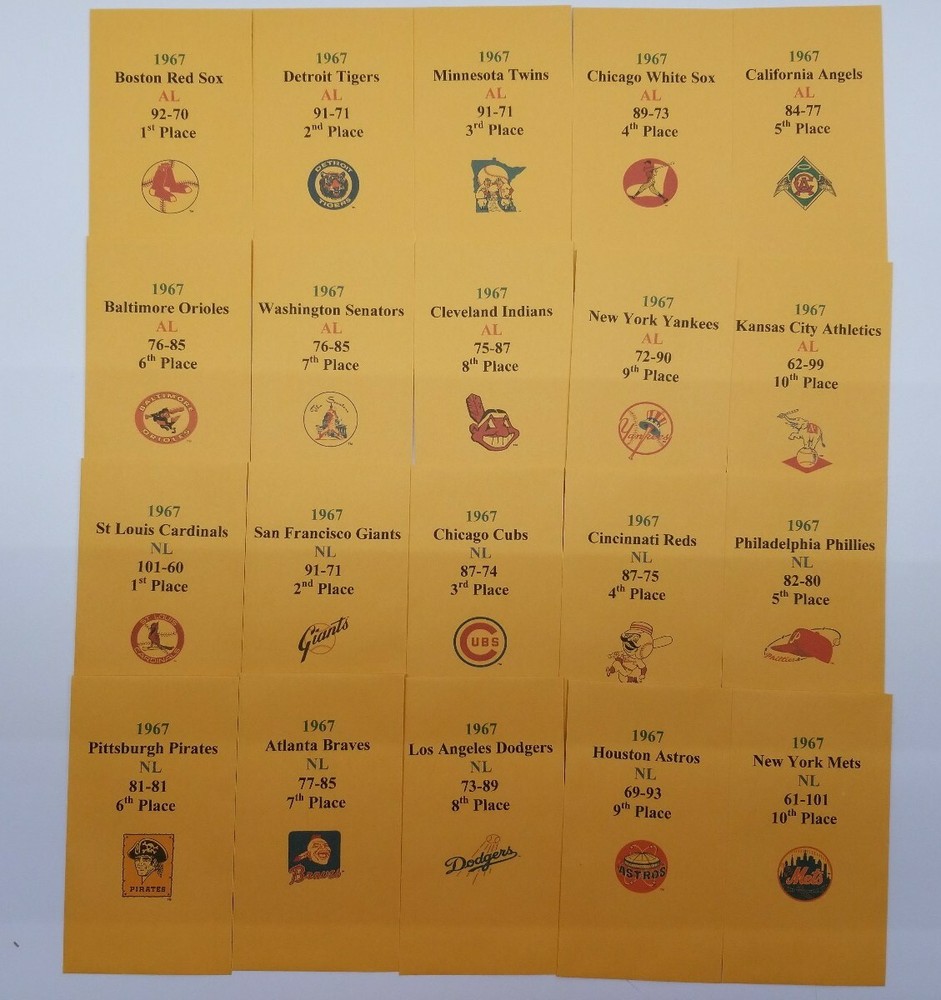 1967 Strat-O-Matic Baseball Printed Storage Envelopes with Stats and Team Logo