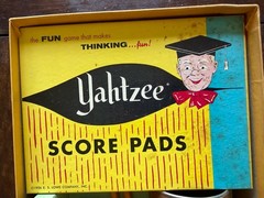 VINTAGE 1956 LOWE Yahtzee GAME and Lots Of Unused score pads. Missing 3 Dice