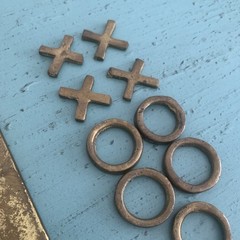 Vintage Brass Tic Tac Toe Board Table Game Set with Pieces Mancave