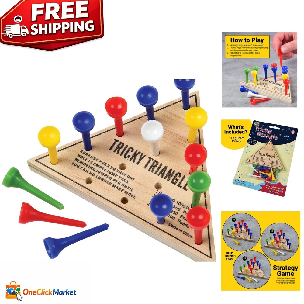 Travel-Friendly Traditional Wooden Triangle Game with Colorful Pegs – Ages 3+