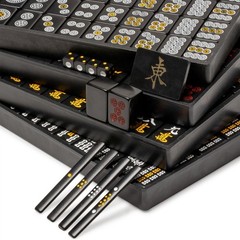 Yellow Mountain Imports Japanese Riichi Mahjong Set – Black Standard Size Tiles