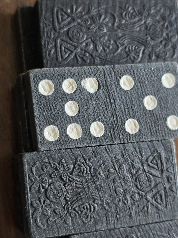 Vintage wooden Japanese Ornate Floral Back Dominoes Lot of 39 1950 1960s