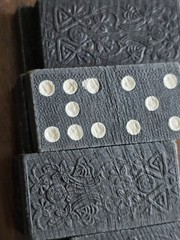 Vintage wooden Japanese Ornate Floral Back Dominoes Lot of 39 1950 1960s